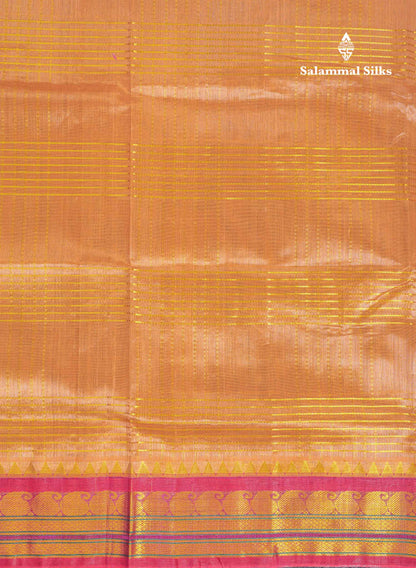 Beautiful Dark Sandal Pure Silk Cotton Saree With Contrast Pink Traditional Border
