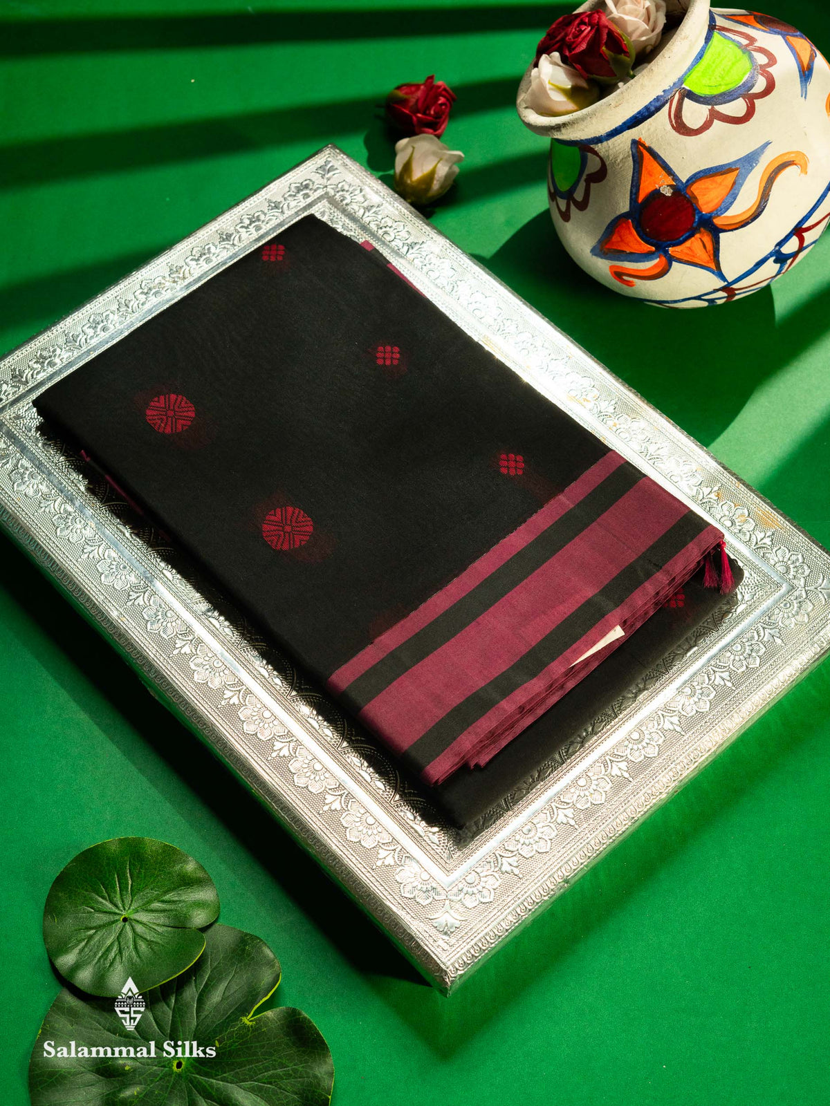 Black Beautiful SICO Cotton Saree With Magenta Border