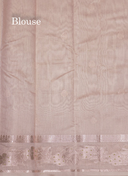 Pastel Blue Colour Cotton Mix Saree With Silver Zari Menna Work Border