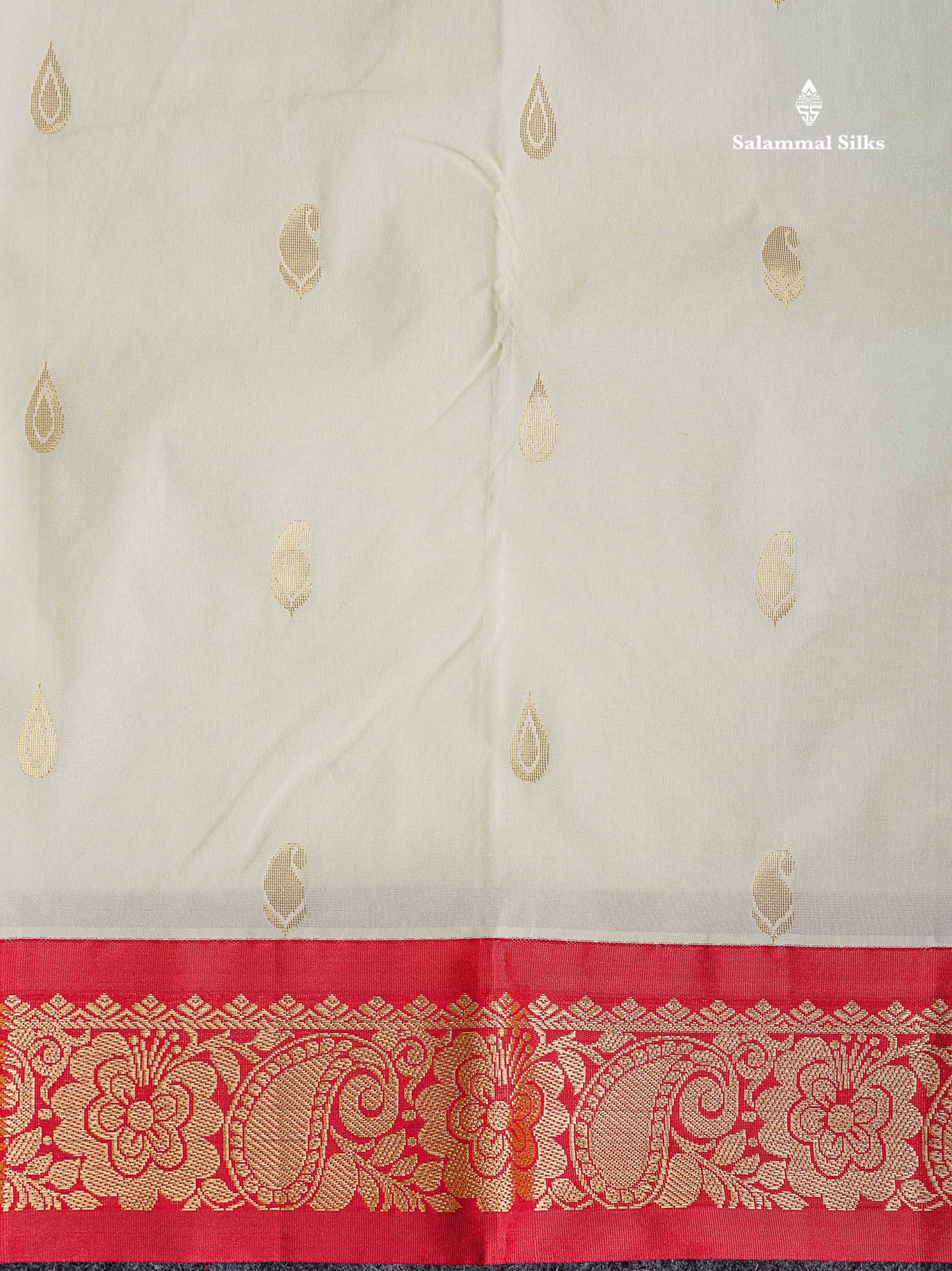 Semi Silk Saree - Half White Colour Body With Butta & Contrast Maroon Border