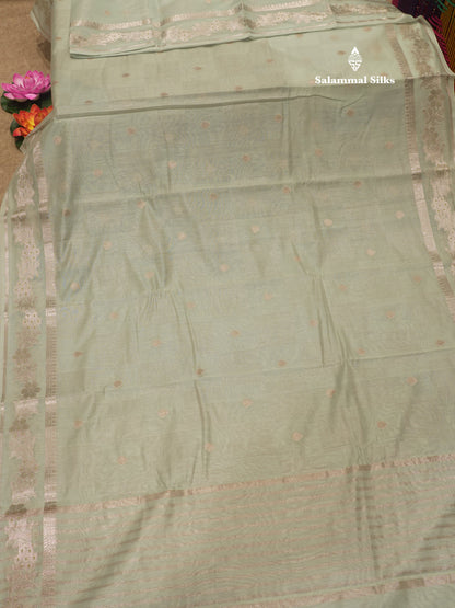 Pastel Blue Colour Cotton Mix Saree With Silver Zari Menna Work Border