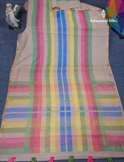 Beautiful Multicolour Rainbow Mul Mul Cotton Saree With Contrast Black Blouse