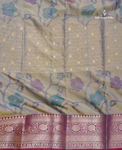 Semi Silk Saree - Pink Colour Body Pochampally Design With Contrast Orange Blouse