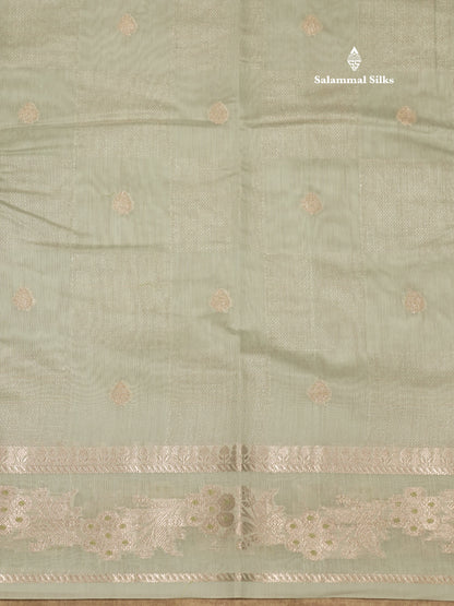 Pastel Blue Colour Cotton Mix Saree With Silver Zari Menna Work Border