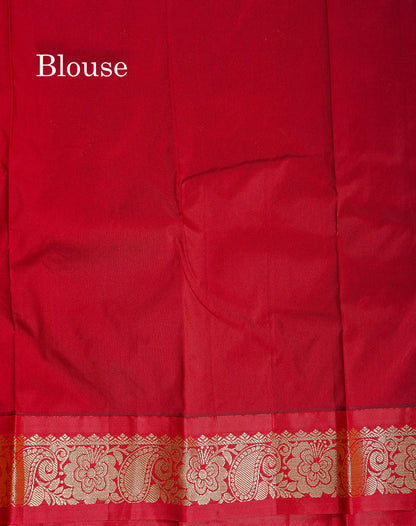 Semi Silk Saree - Half White Colour Body With Butta & Contrast Maroon Border