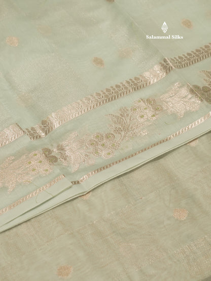 Pastel Blue Colour Cotton Mix Saree With Silver Zari Menna Work Border