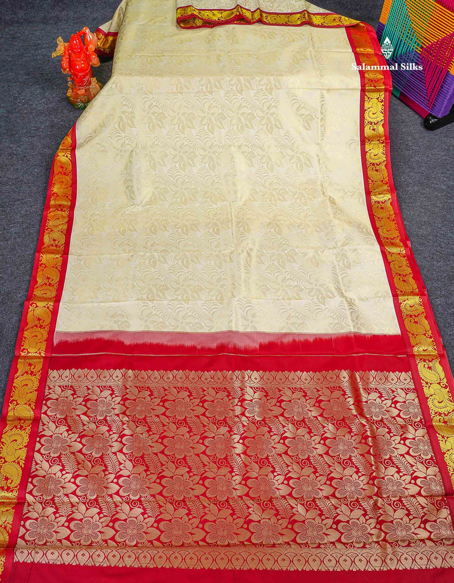 Semi Silk Saree - Half White Colour Body & Contrast Maroon Border 