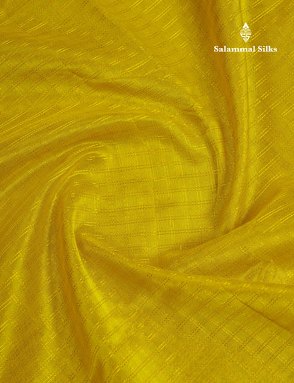 Beautiful Lemon Yellow Zari Small Checks Pure Silk Cotton Saree With Contrast Magenta Traditional Border