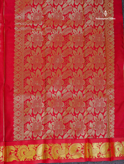Semi Silk Saree - Half White Colour Body & Contrast Maroon Border
