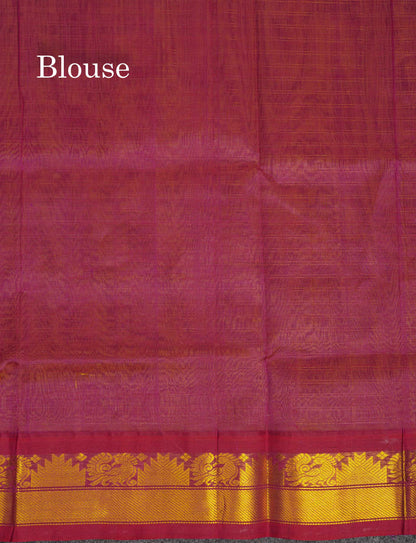 Beautiful Lemon Yellow Zari Small Checks Pure Silk Cotton Saree With Contrast Magenta Traditional Border