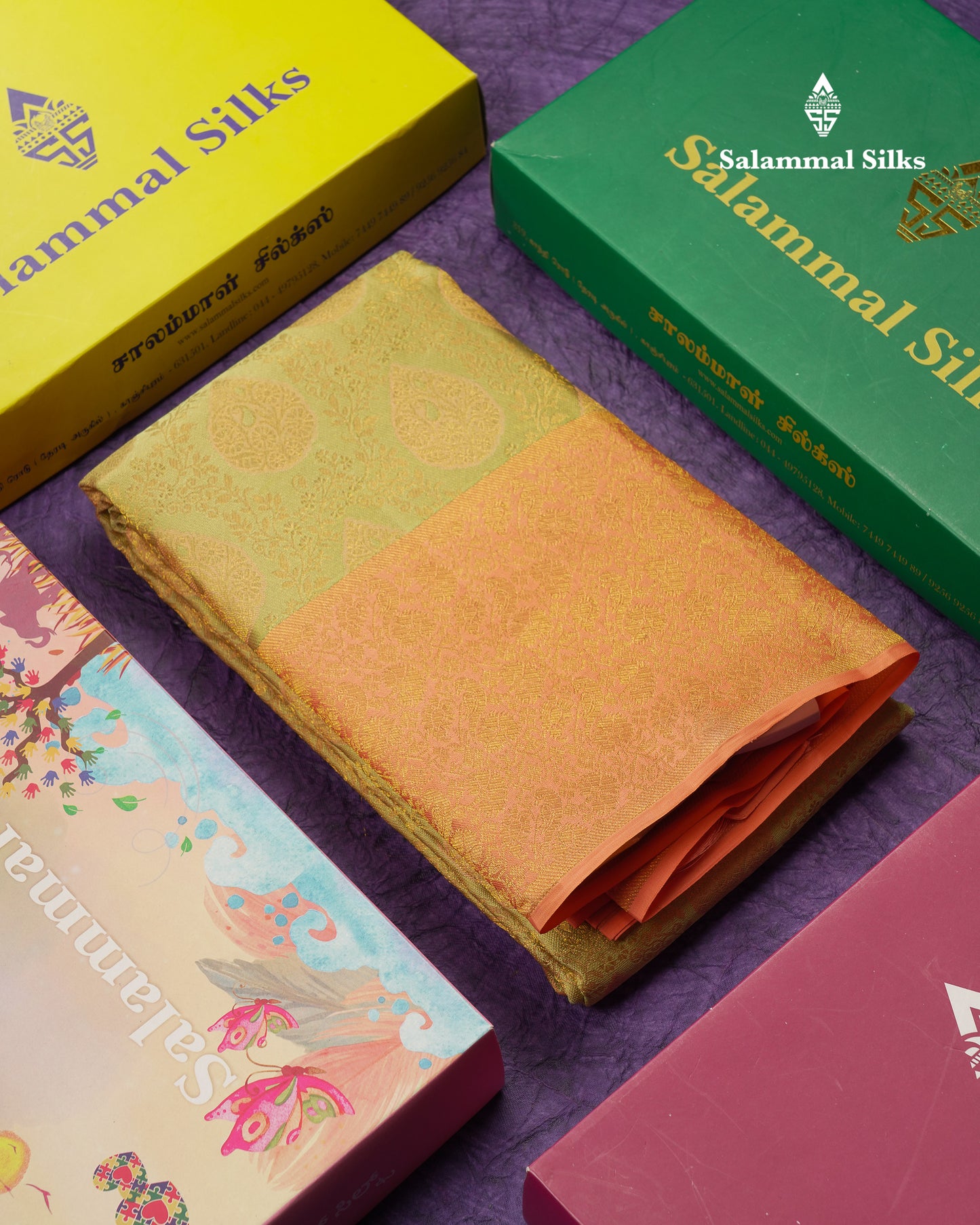 Beautiful Pista Green Bridal Pure Kanjivaram Silk Saree With Contrast Light Orange Fancy Border