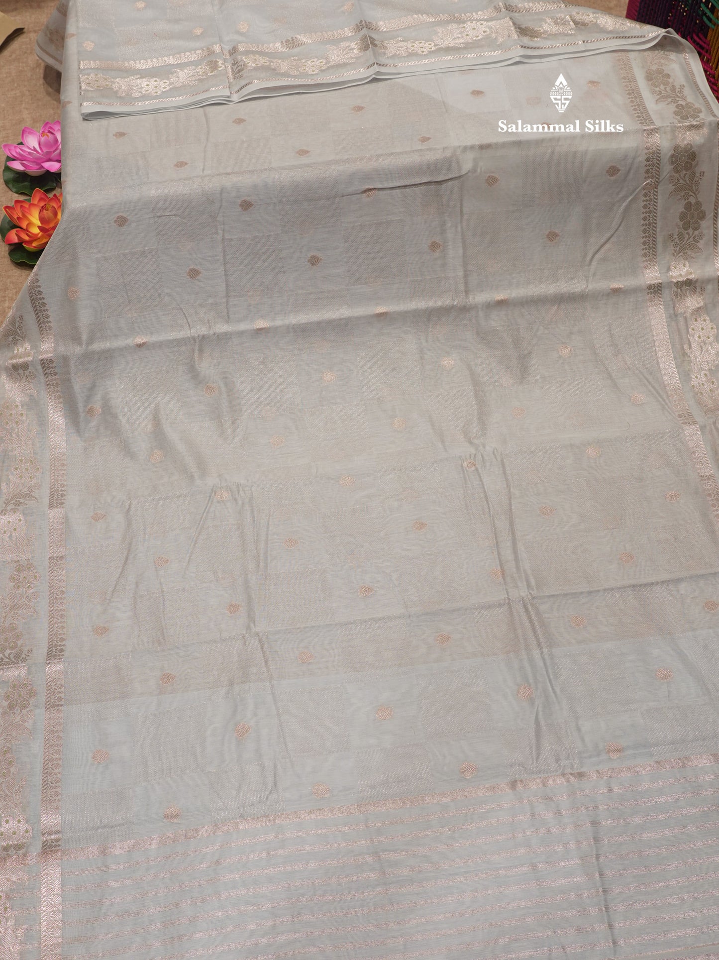 Pastel Blue Colour Cotton Mix Saree With Silver Zari Menna Work Border