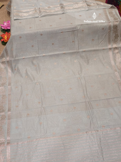 Pastel Blue Colour Cotton Mix Saree With Silver Zari Menna Work Border