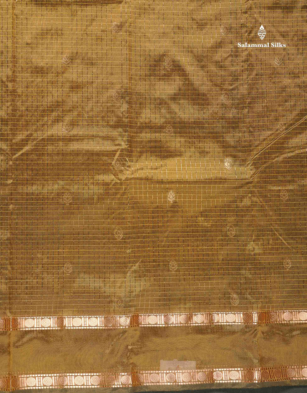 Semi Silk Saree - Olive Mustard Yellow Colour Body Small Checks With Butta & Traditional Rettapet Border