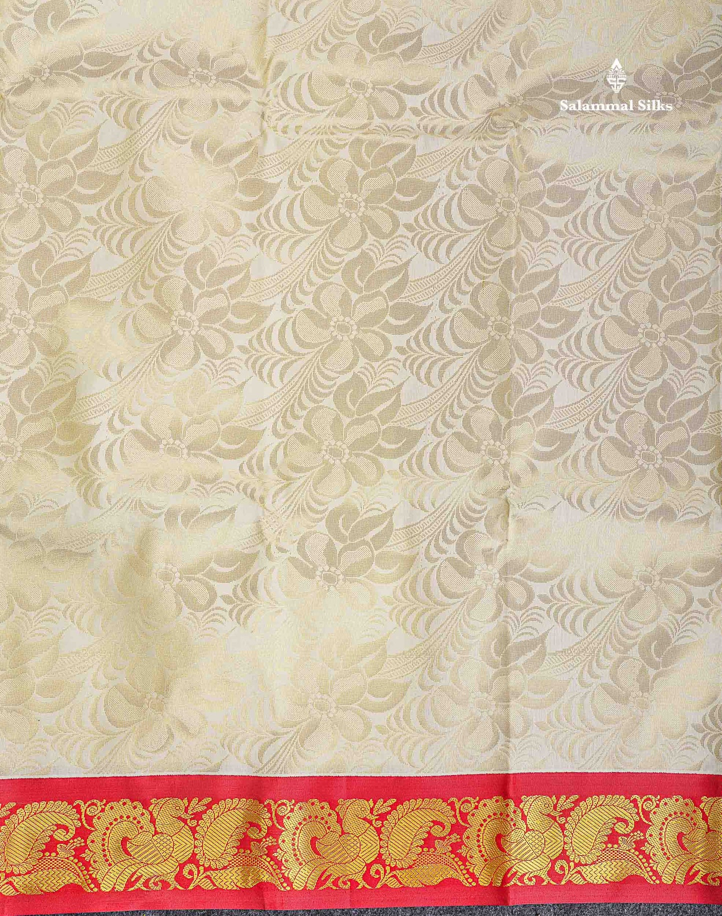 Semi Silk Saree - Half White Colour Body & Contrast Maroon Border