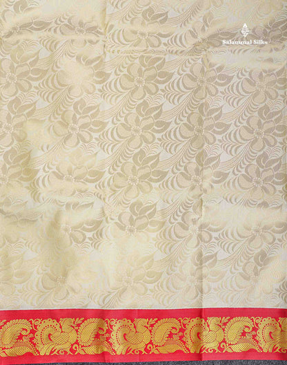Semi Silk Saree - Half White Colour Body & Contrast Maroon Border