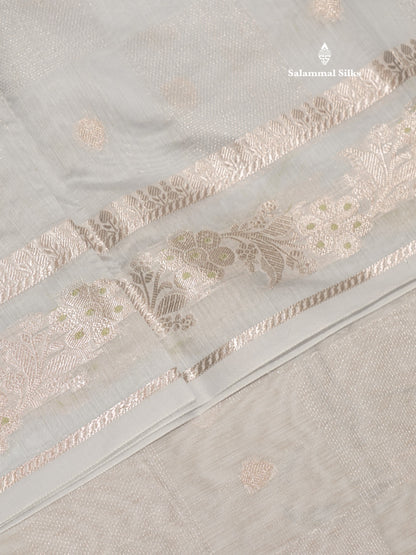 Pastel Blue Colour Cotton Mix Saree With Silver Zari Menna Work Border