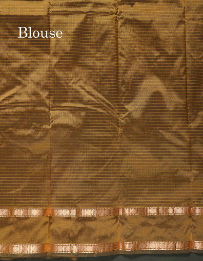 Semi Silk Saree - Olive Mustard Yellow Colour Body Small Checks With Butta & Traditional Rettapet Border