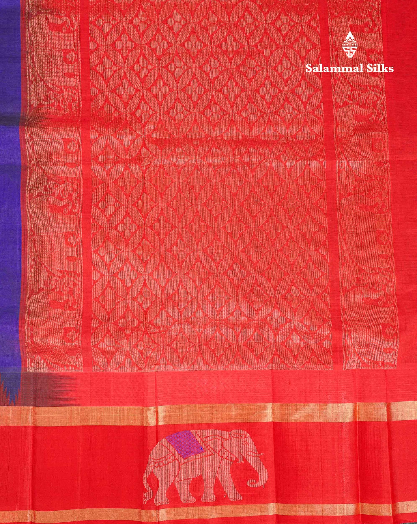 Beautiful Dual Tone Navy Blue Plain Pure Silk Cotton Saree With Contrast Red Traditional Border
