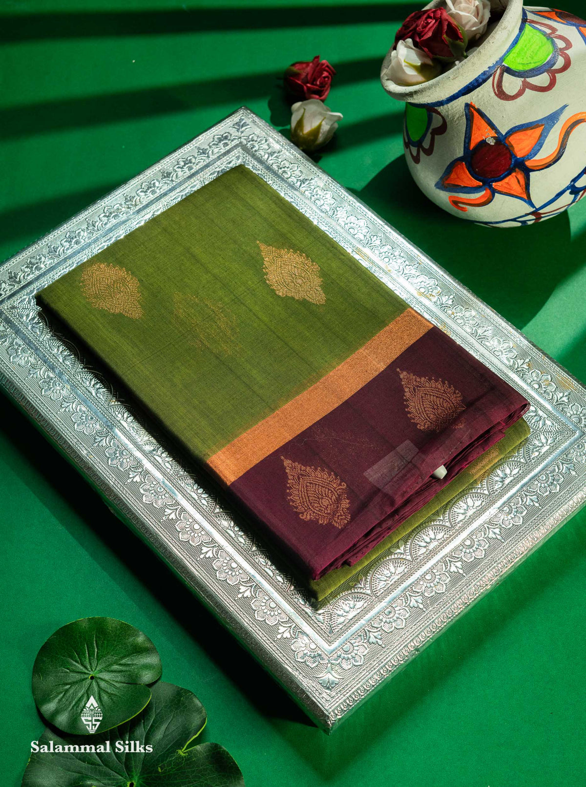 Green Beautiful SICO Cotton Saree With Violet Border