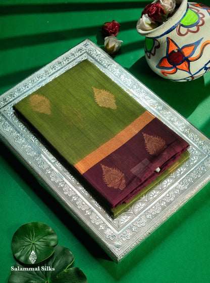 Green Beautiful SICO Cotton Saree With Violet Border