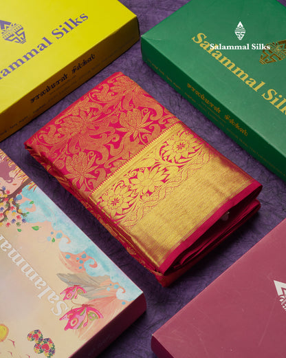 Beautiful Rani Pink Bridal Pure Kanjivaram Silk Saree With Traditional Border