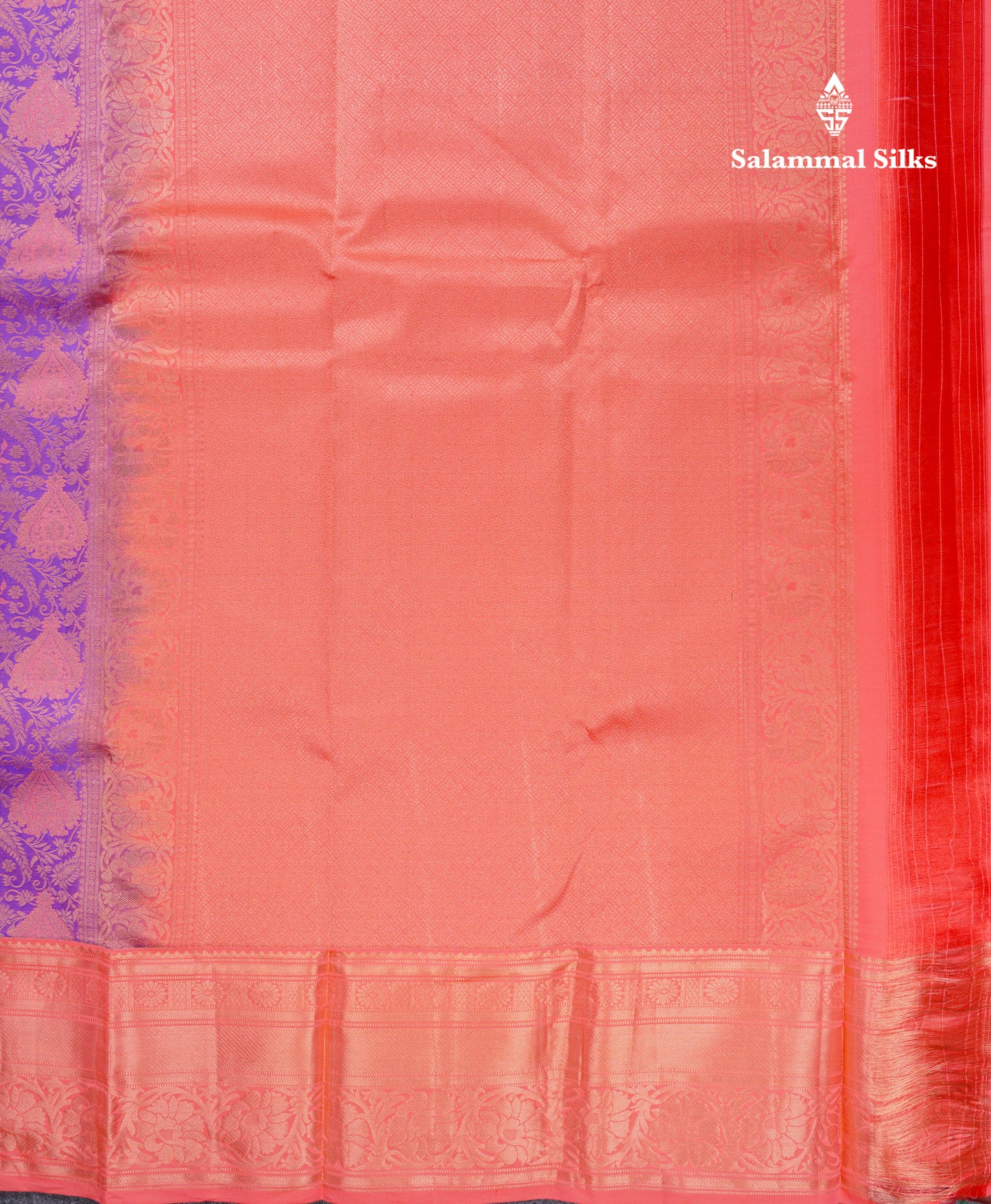Beautiful Purple Bridal Pure Mix Silk Saree With Contrast Dark Peach Border