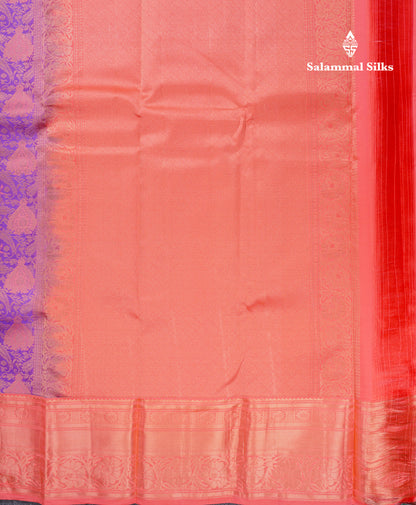 Beautiful Purple Bridal Pure Mix Silk Saree With Contrast Dark Peach Border