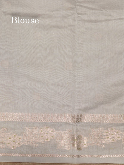 Pastel Blue Colour Cotton Mix Saree With Silver Zari Menna Work Border