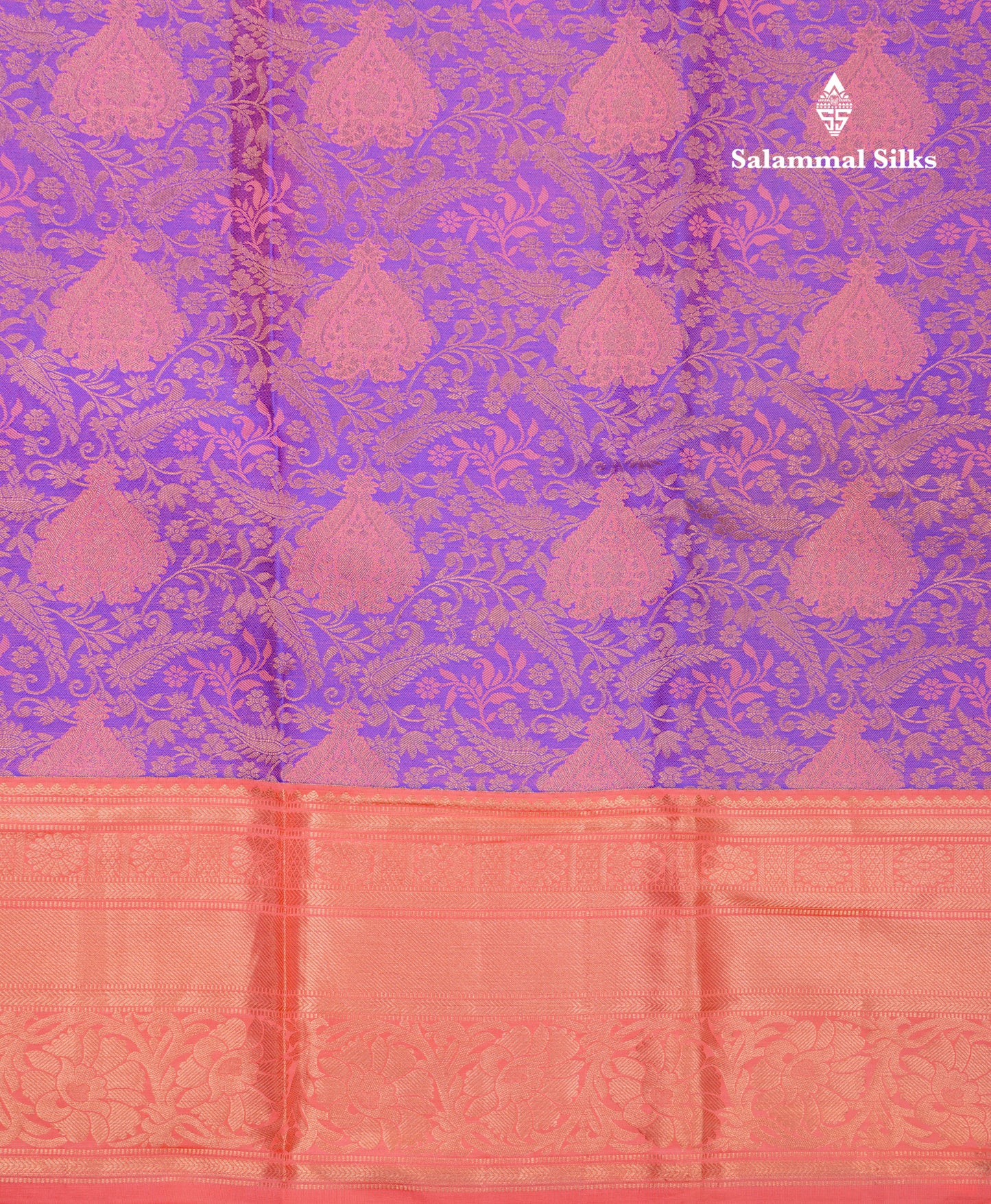 Beautiful Purple Bridal Pure Mix Silk Saree With Contrast Dark Peach Border