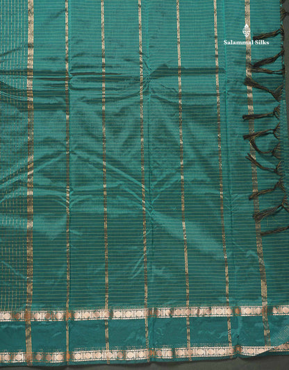 Semi Silk Saree - Olive Mustard Yellow Colour Body Small Checks With Butta & Traditional Rettapet Border