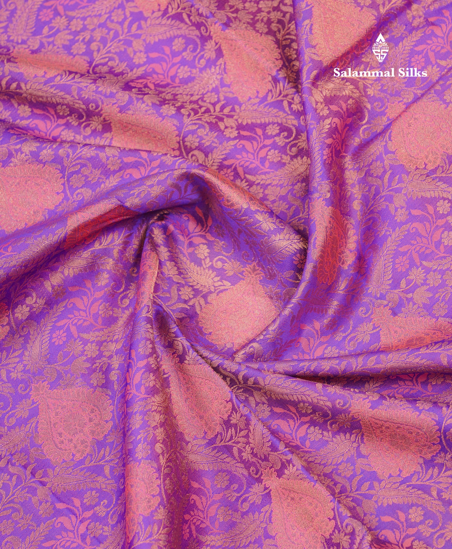 Beautiful Purple Bridal Pure Mix Silk Saree With Contrast Dark Peach Border