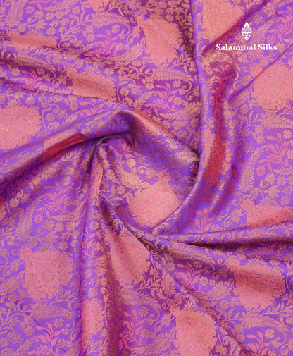 Beautiful Purple Bridal Pure Mix Silk Saree With Contrast Dark Peach Border