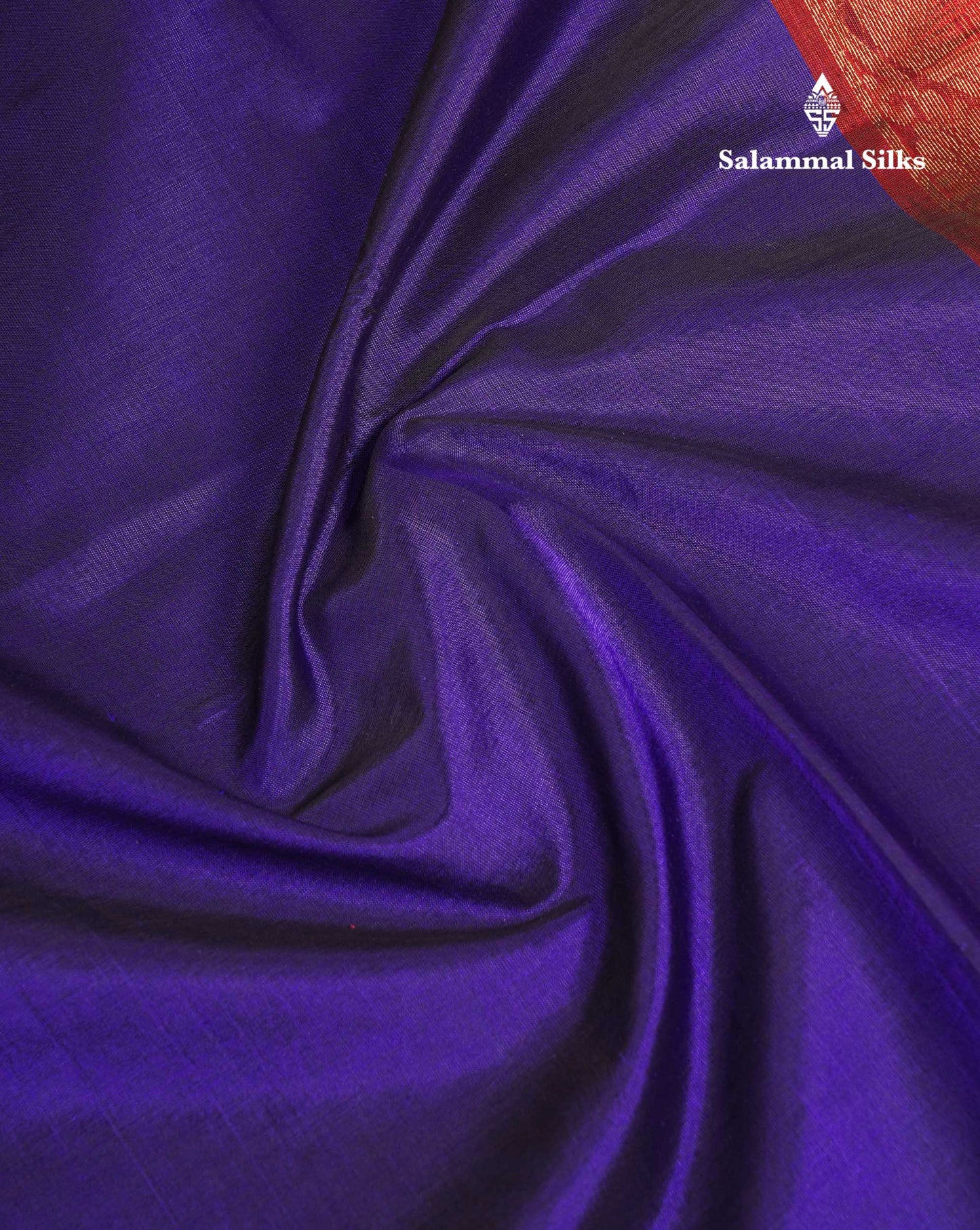 Beautiful Dual Tone Navy Blue Plain Pure Silk Cotton Saree With Contrast Red Traditional Border