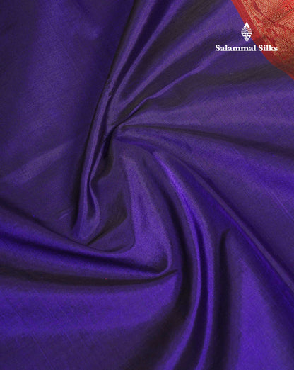 Beautiful Dual Tone Navy Blue Plain Pure Silk Cotton Saree With Contrast Red Traditional Border