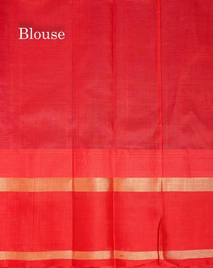 Beautiful Dual Tone Navy Blue Plain Pure Silk Cotton Saree With Contrast Red Traditional Border