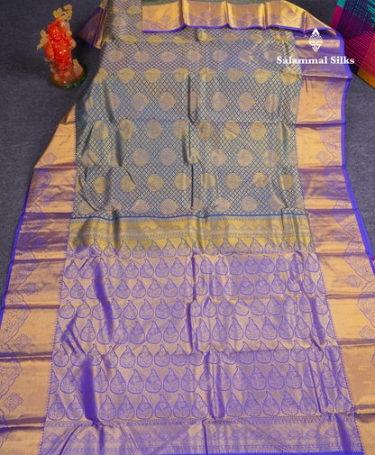 Beautiful Ramar Blue Bridal Pure Kanjivaram Silk Saree With Contrast Royal Blue Border