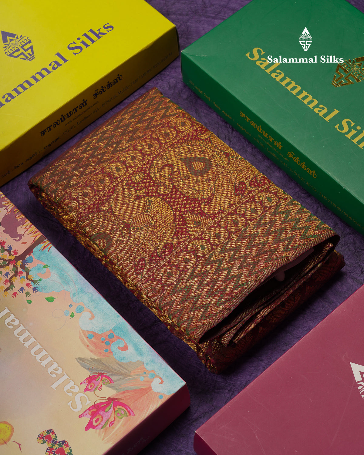 Beautiful Dark Maroon Menakari Work Bridal Pure Kanjivaram Silk Saree With Traditional Border
