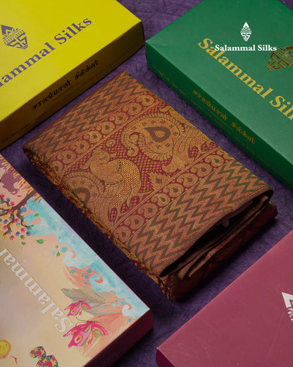 Beautiful Dark Maroon Menakari Work Bridal Pure Kanjivaram Silk Saree With Traditional Border