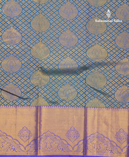 Beautiful Ramar Blue Bridal Pure Kanjivaram Silk Saree With Contrast Royal Blue Border
