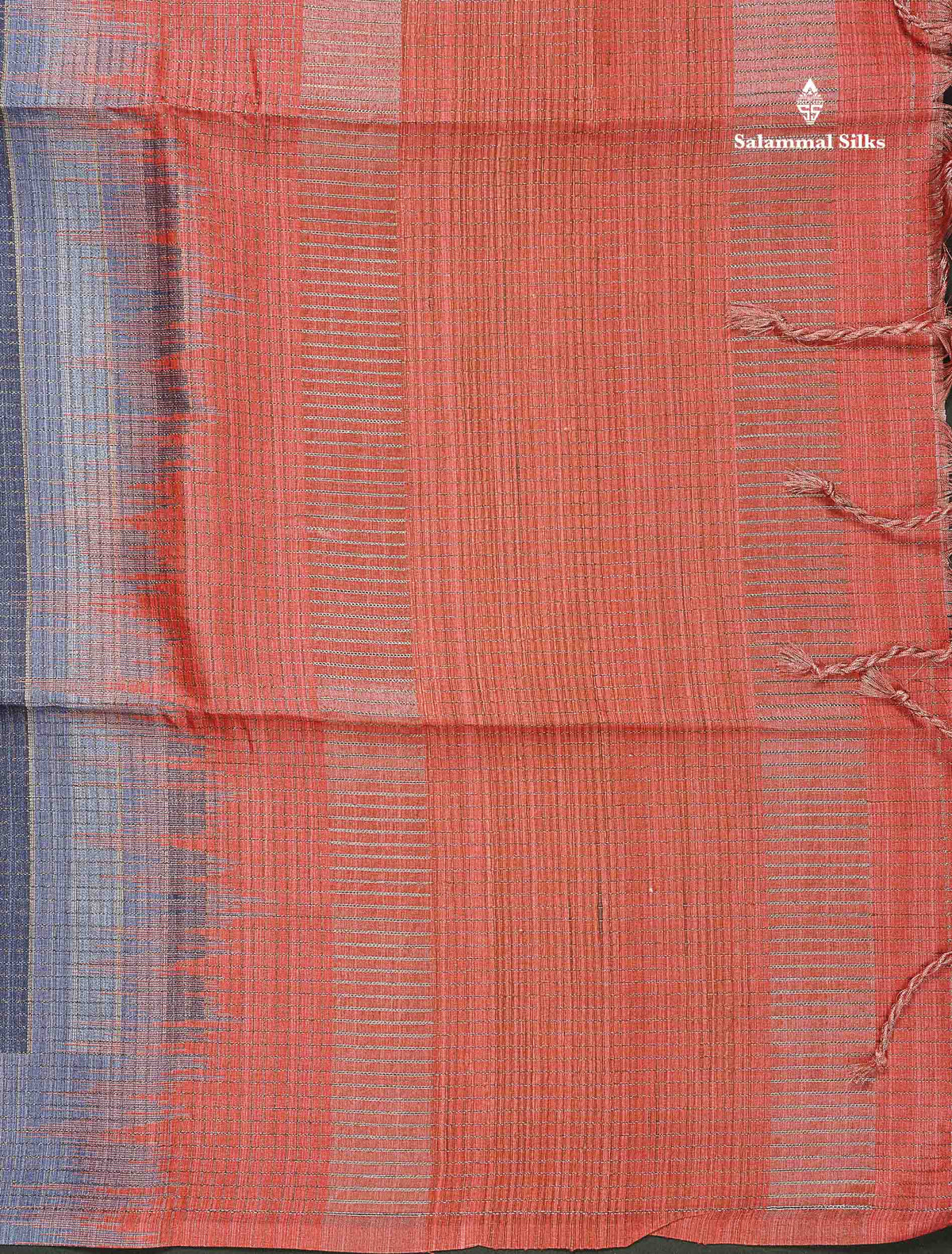 Semi Tussar Saree - Dual Tone Blue Colour Body With Contrast Peach Blouse