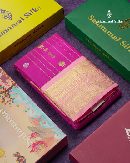 Beautiful Vadamalli Pure Kanjivaram Silk Saree With Contrast Baby Pink Traditional Border