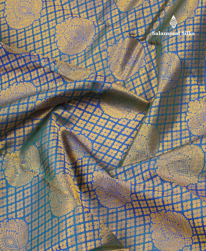 Beautiful Ramar Blue Bridal Pure Kanjivaram Silk Saree With Contrast Royal Blue Border