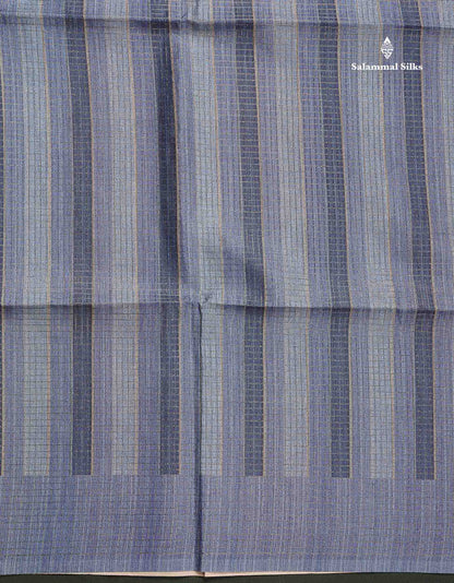 Semi Tussar Saree - Dual Tone Blue Colour Body With Contrast Peach Blouse