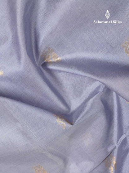 Beautiful Blueish Grey Peacock Zari Butta Pure Silk Cotton Saree With Contrast Red Traditional Border
