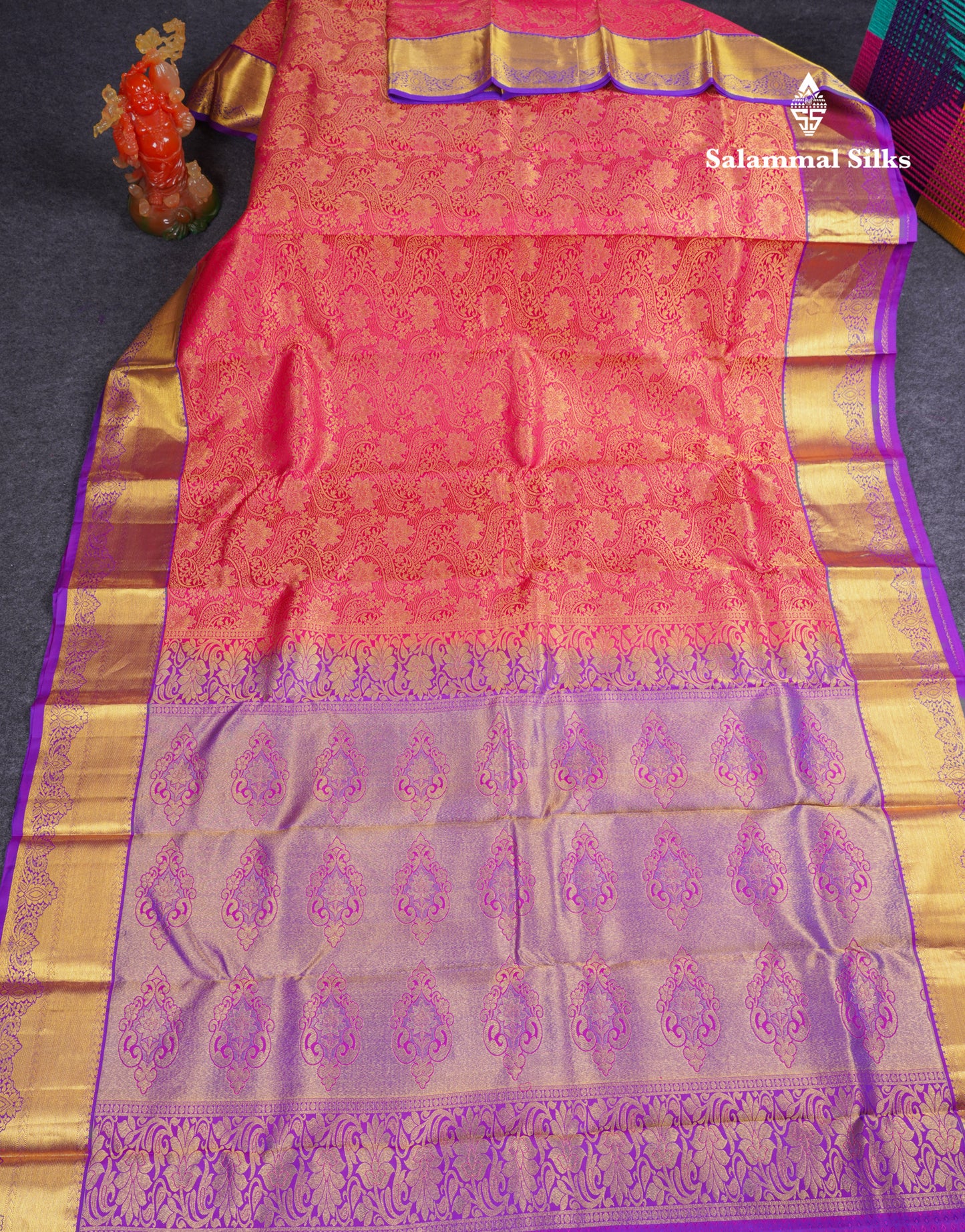 Beautiful Violet Bridal Pure Kanjivaram Silk Saree With Contrast Vadamalli Border