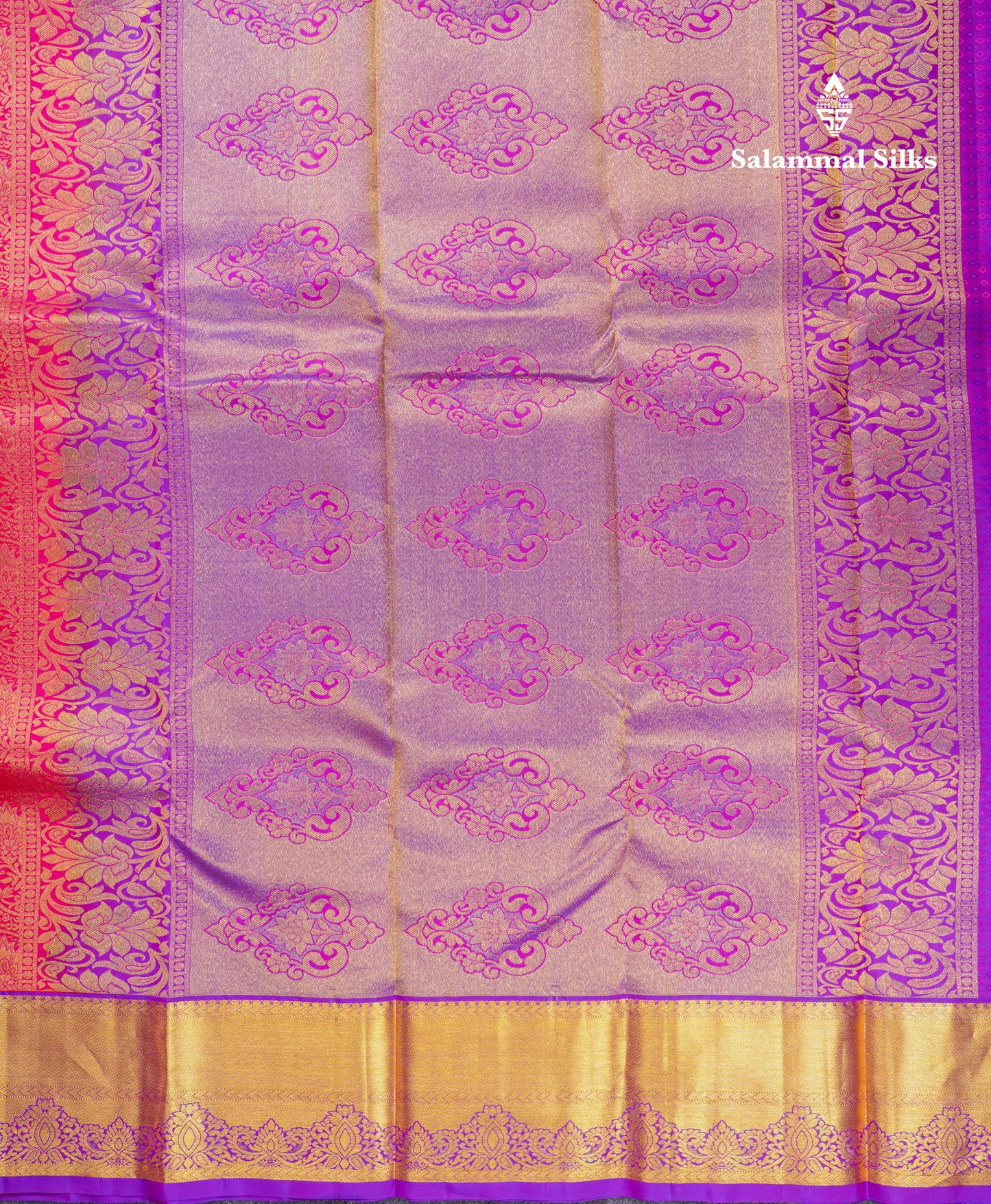 Beautiful Violet Bridal Pure Kanjivaram Silk Saree With Contrast Vadamalli Border