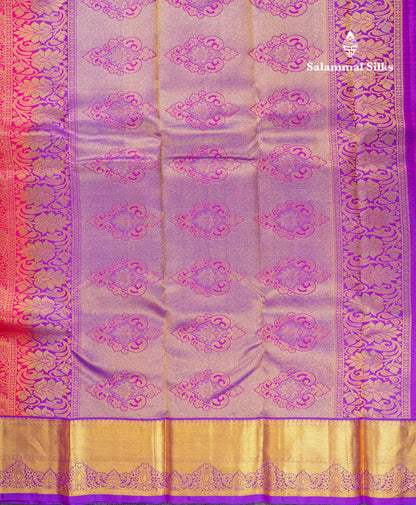 Beautiful Violet Bridal Pure Kanjivaram Silk Saree With Contrast Vadamalli Border
