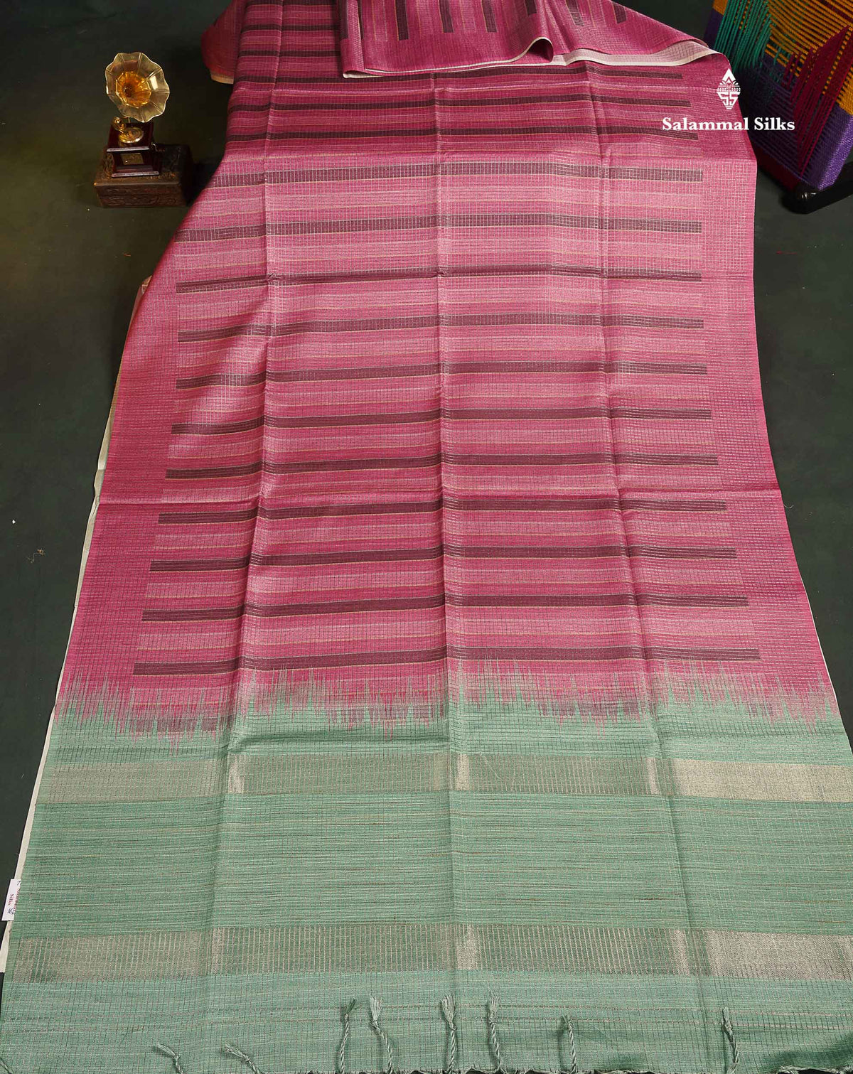 Semi Tussar Saree - Pink Colour Body With Contrast Sage Green Blouse