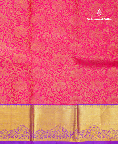 Beautiful Violet Bridal Pure Kanjivaram Silk Saree With Contrast Vadamalli Border
